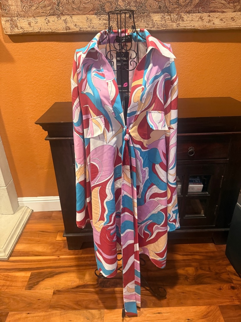 2x Plus Size NWT Rebdolls Lola Colorful Swirl Print Button-Up Shirtdress Bell